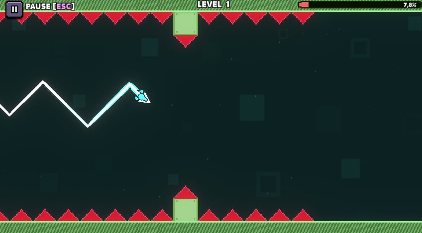 Players need to be very careful when navigating obstacles in the Geometry Vibess X Arrow game at Slopio.org