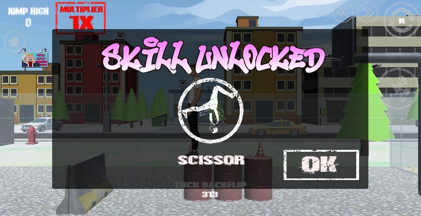 Players unlock new skills after completing a level in Wacky Flip game at Slopeio.org