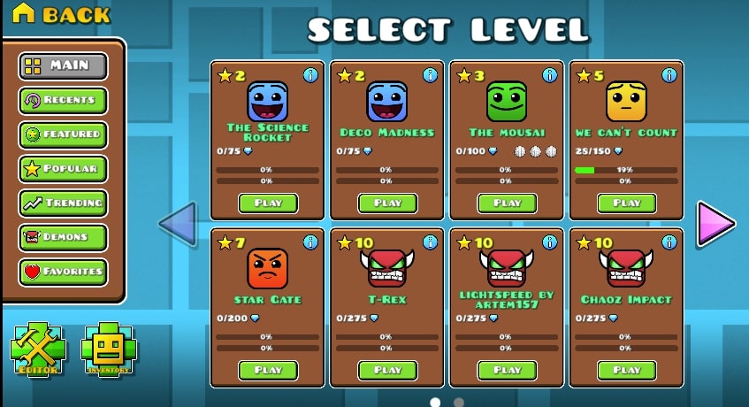 The menu has a lot of options, players can freely choose in Dashmetry game at Slopeio.org