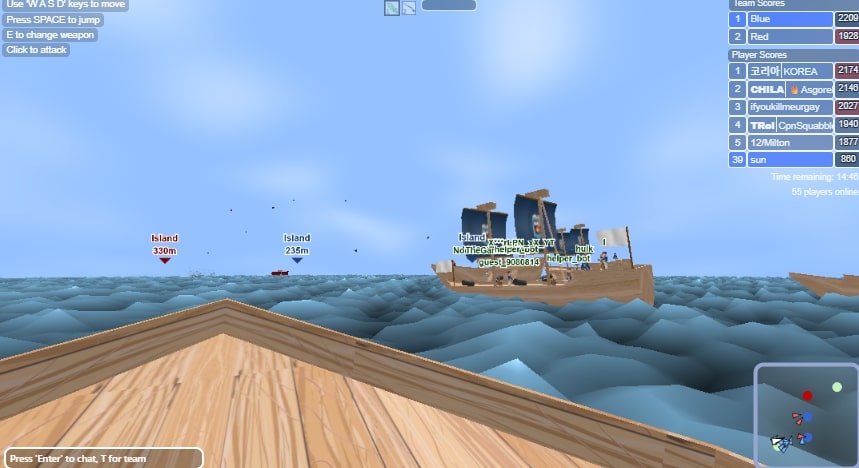 You and your teammates are destroying opponents in Ship 3D game at Slopeio.org