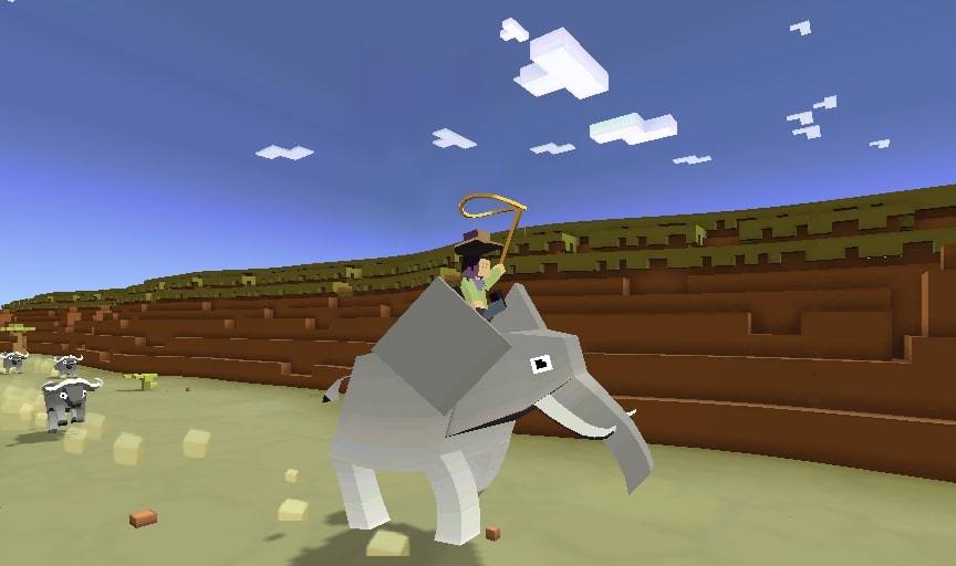 You are riding an elephant in Cowboy Safari game at Slope.io